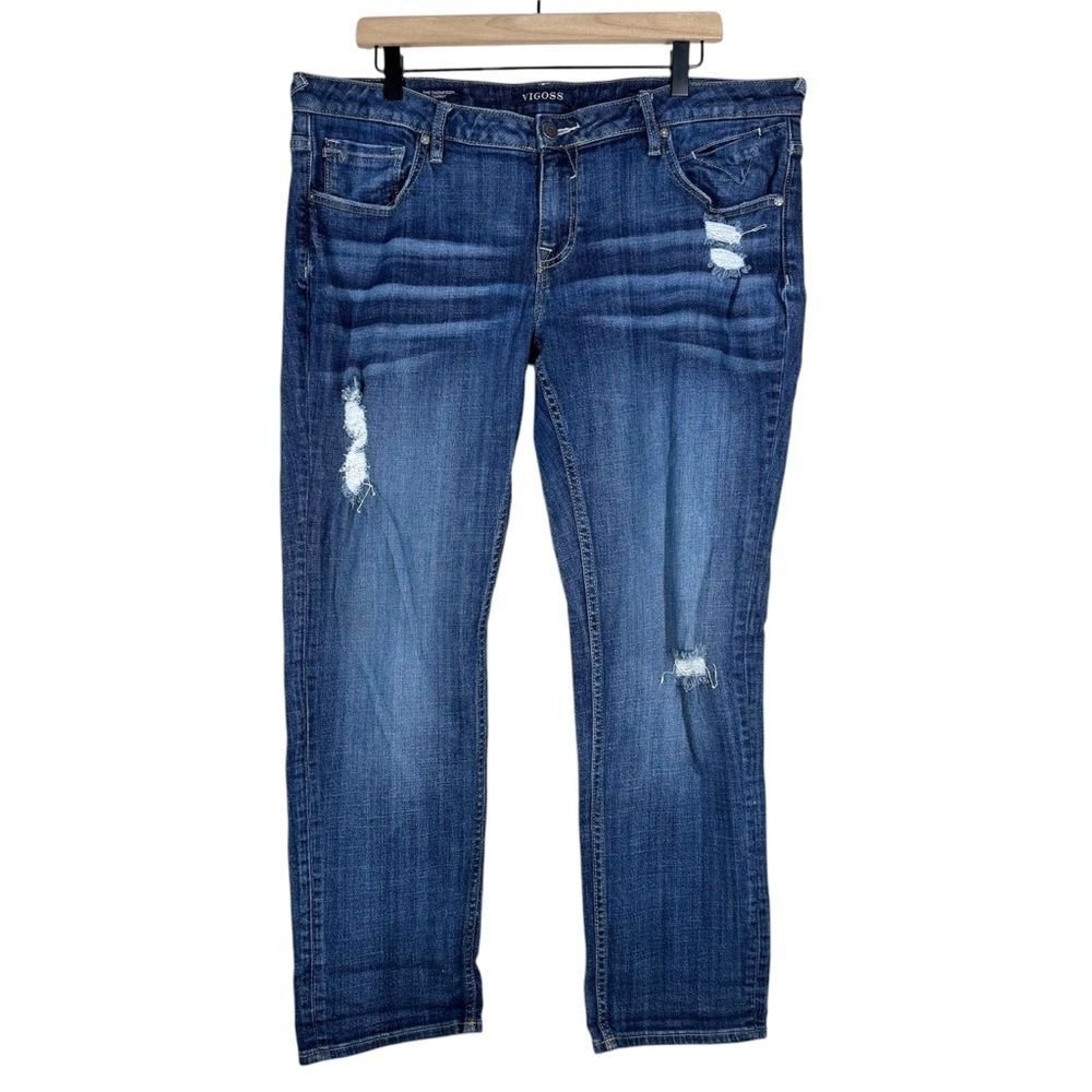 Vigoss The Thompson Tomboy Distressed Skinny Jeans Dark Wash Plus Size 16